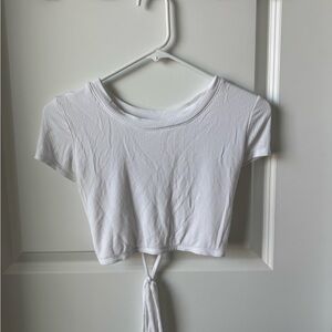 Aerie White Crop Tie Front T-Shirt